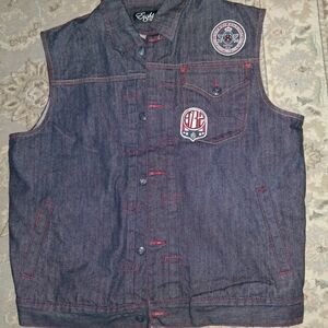 Eight732 Denim Vest with Red Accents
